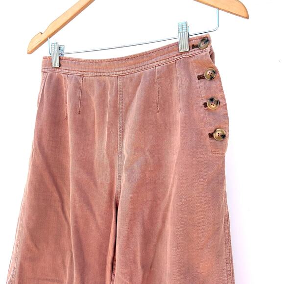 Free People Clean Mod Utility Crop Pants Mauve 4 Cotton Wide Leg High Waisted - Picture 4 of 8